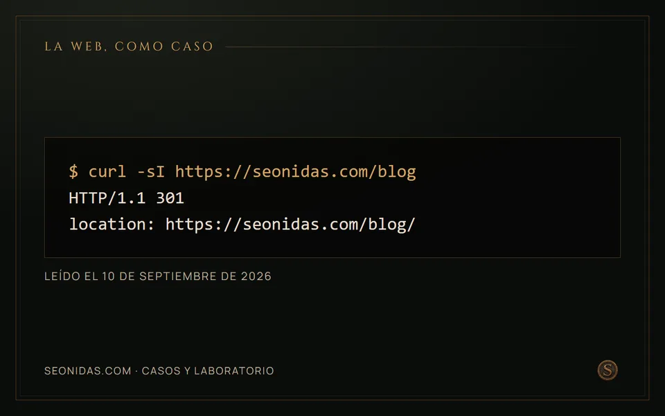 Respuesta real de esta web a una URL antigua, con su código y su destino.