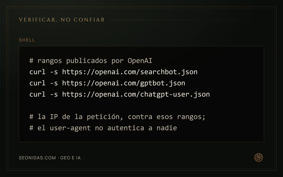 Comandos para descargar los rangos de IP publicados por OpenAI para sus tres agentes.
