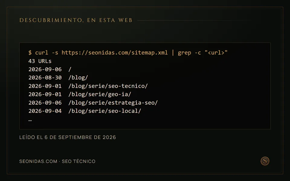 El sitemap real de seonidas.com: número de URLs y primeras entradas con su fecha.
